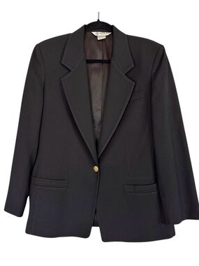Vintage Austin Reed‎ Worsted Wool Blazer Womens 8 Black Gold Button Classic
